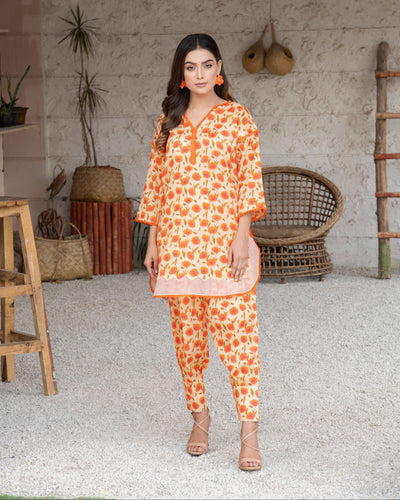 Orange Floral Co-Ord Set
