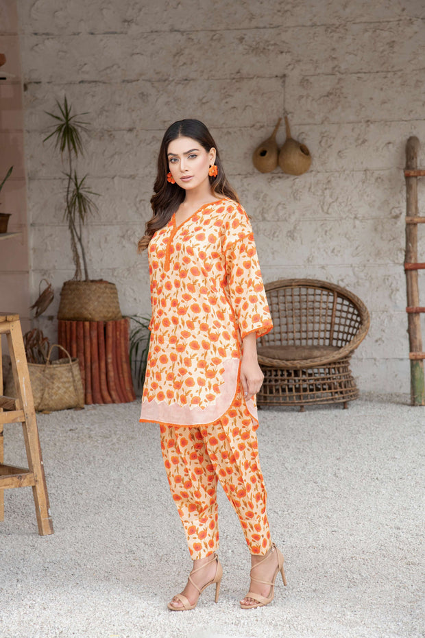 Orange Floral Co-Ord Set
